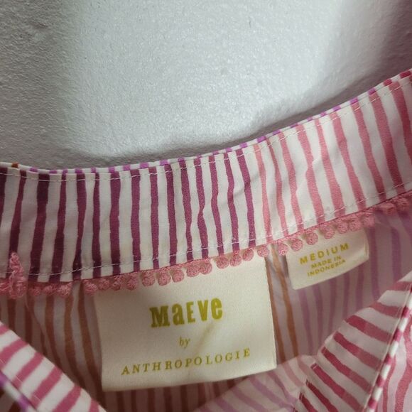Maeve Anthropologie Gable Puff Sleeve Tiered Striped Tunic Cute Size Medium - Picture 4 of 7